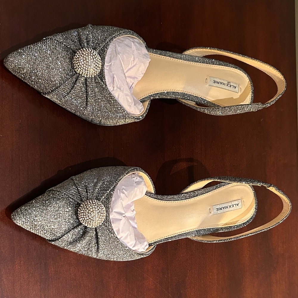 Alex Marie Glittering Silver Slingback Heels.  Size 10M.